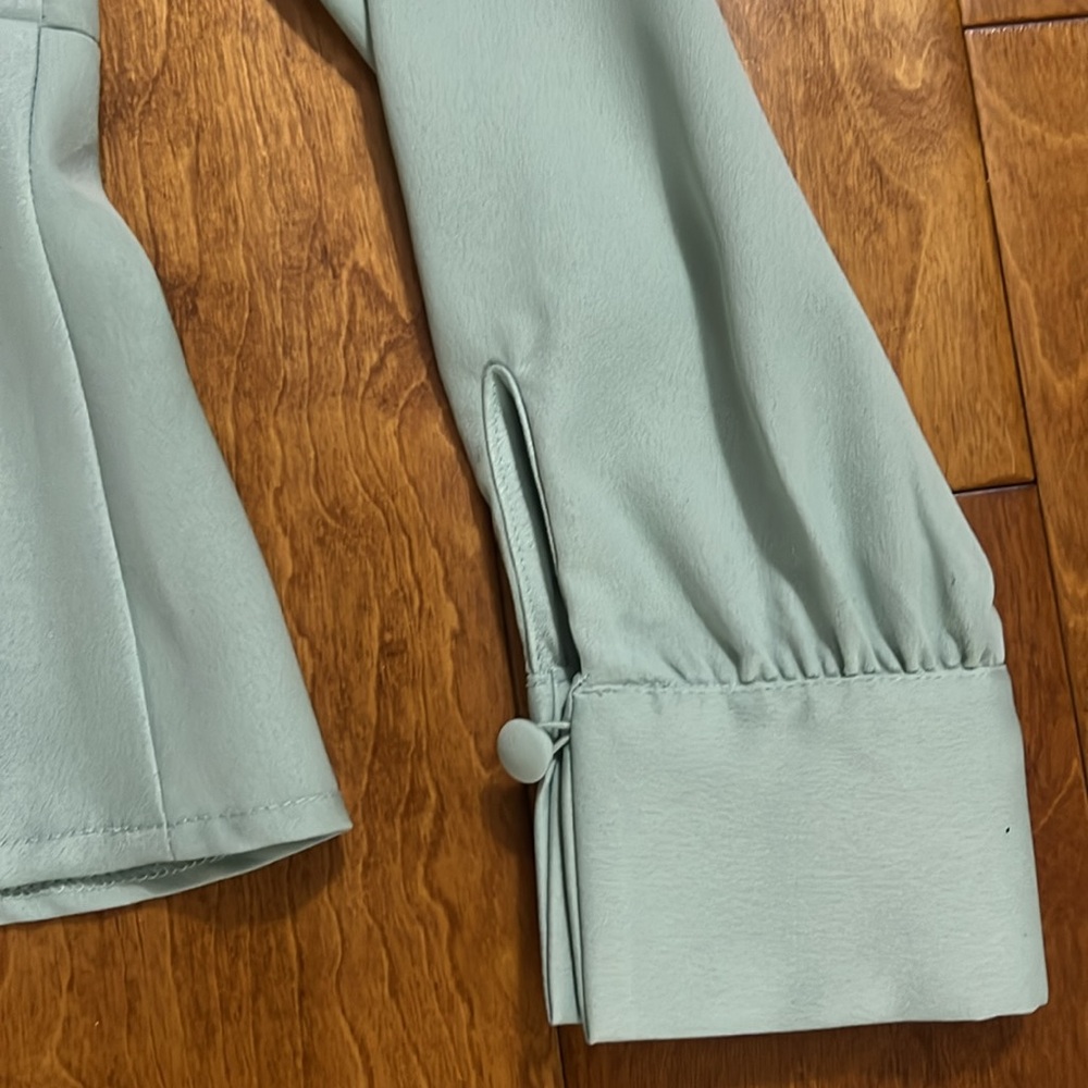 Topshop Pistachio Green Fitted Long Sleeve Top Button Detail Size 6 Pastel - Picture 9 of 11